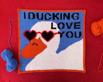 Funny Love Duck Tapestry Crochet Pattern, Humor Valentine's Day Gift (Digital Pattern)