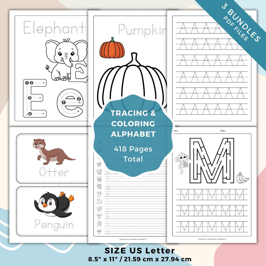 418 Alphabet Tracing Coloring Worksheets With Flash Card for ...