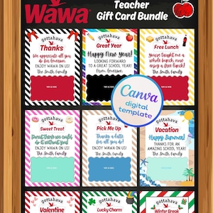 Wawa Teacher Appreciation-cadeaukaarthouder bundel bewerkbare tekst