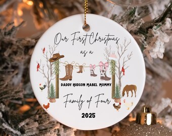 Personalized First Christmas Family Ornament: Rustic Western Keepsake
