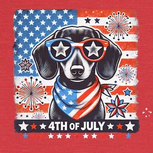 Patriotic Dachshund 4th of July T-Shirt | USA Dog Lover Shirt | Independence Day Wiener Dog Tee | Cute American Flag Dog Shirt