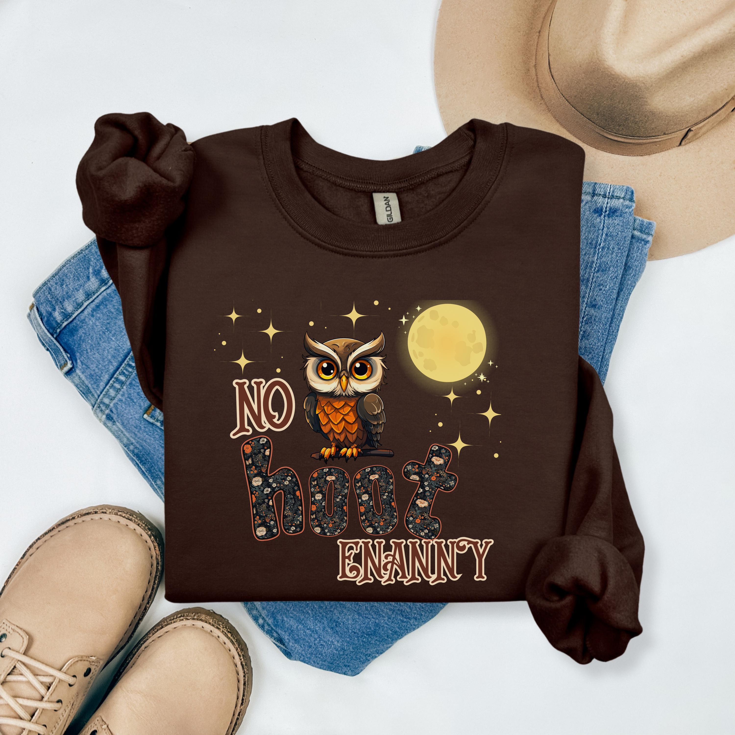Funny Owl Sweatshirt with Retro Country Quote,  Vintage Western Owl No Hootenanny Tee for Owl Lover,