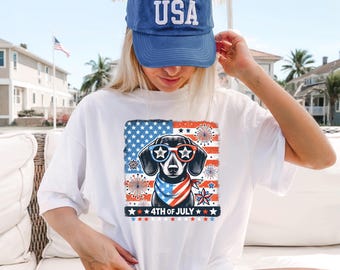 Dachshund 4th of July Stars and Stripes T-shirt, Weenie Dog Mom Tee, Red White Blue Weiner Dog Shirt, Independence Day Dog Lover Gift,