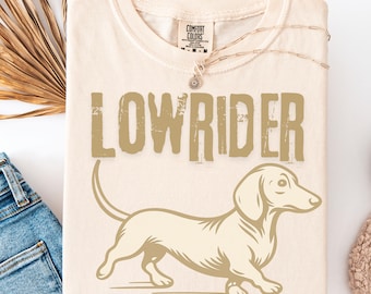 Retro Dachshund Lowrider T-Shirt for Weenie Dog Lover, Funny Doxie Shirt for Wiener Dog Mom Gift, Sausage Dog Tee for Weiner Dad