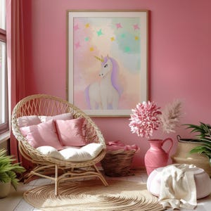 Pink Toddler Wall Art for Girl Unicorn Decor Prints Nursery Room Decor Rainbow Girl Wall Décor Unicorn Posters, Kids Bedroom Purple Art