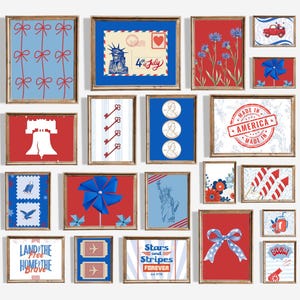 Stampe digitali, decorazioni per il 4 luglio, stampe patriottiche, set di 20 stampe artistiche rosse, bianche e blu, decorazioni murali per il giorno dell&#39;indipendenza, poster del 4 luglio,