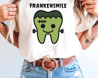 Cute Dental Halloween Tooth PNG, Dental Office Squad Digital Download, Dental Assistant Gift , Dentist Frankensmile Tooth Sublimation