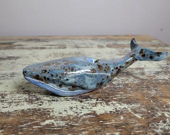 Handmade Blue Ceramic Whale– Ocean-Themed Pottery Bowl