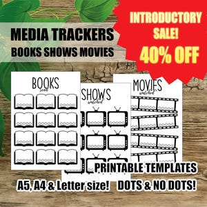 Paquete de seguimiento de medios: páginas de diario digital IMPRIMIBLES, plantillas de planificador, rastreadores de libros, programas y películas, tamaño A5, A4, carta, 8,5 x 11