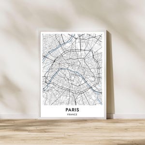 Wydruk mapy Paryża, plakat z minimalistyczną mapą Paryża, sztuka mapy drogowej, dekoracja ścienna domu, dekoracja biura, mapa do wydruku, mapa do natychmiastowego pobrania