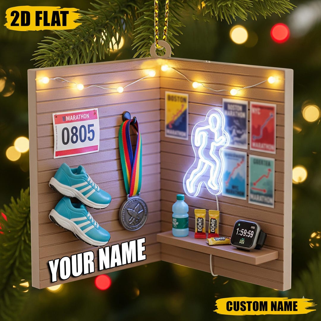 Personalized Marathon Ornament – Custom Name 2D Flat Acrylic Running ...