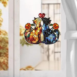 Cat Flower Suncatcher Window Hanging, Cats Ornament, Cat Lover Gift, Cat Lover Home Decor, Cat Mom Indoor Decor