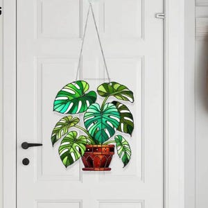 Monstera Blätter Suncatcher, Monstera Pflanze Suncatcher Glasmalerei Acryl Fensterschmuck, Geschenk für Gärtner