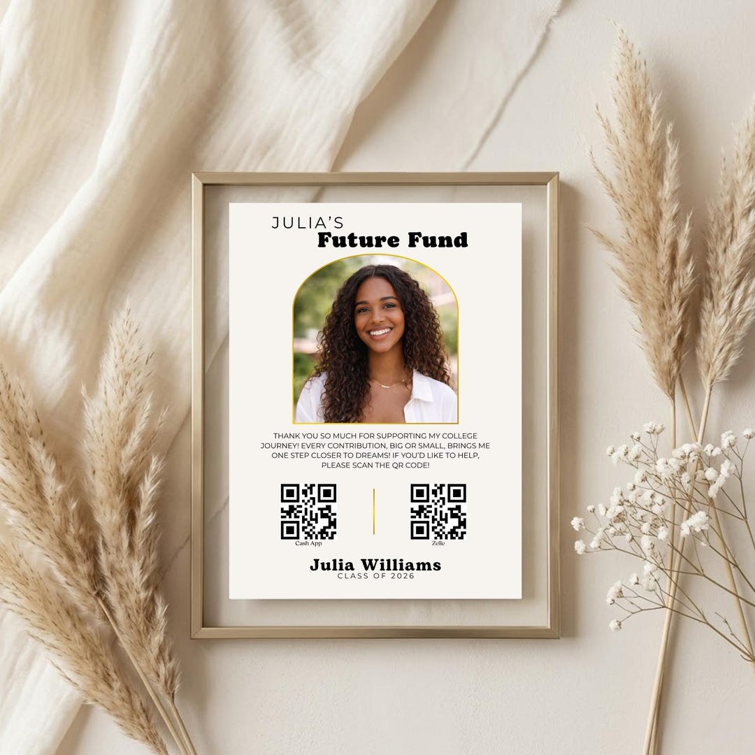 Graduation College Fund Sign, Editable Grad Party Template, QR Code ...