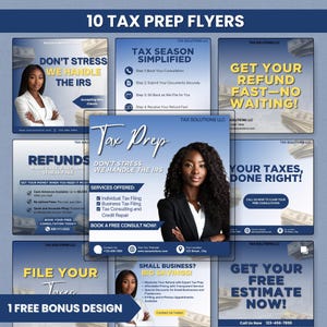 Tax Prep Flyer Templates, 10 Tax DIY Flyers, Tax Season Accounting Business Services, Social Media, Income Tax Return 2025, Credit Repair