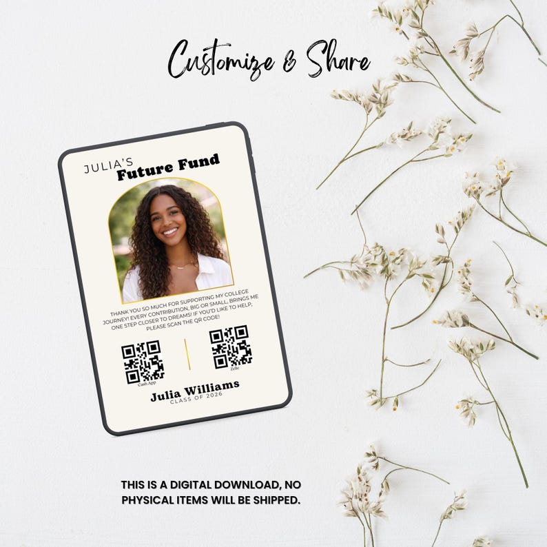 Graduation College Fund Sign, Editable Grad Party Template, QR Code ...