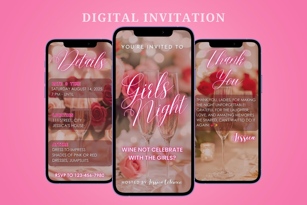 Girls Night Invitation, Animated Girls Night Party Invite, Digital DIY ...