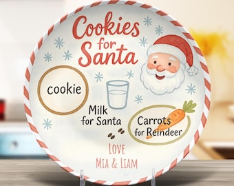 Cookies For Santa Plate, Santa Milk Plate, Kids Christmas Gifts, Personalized Christmas Décor, Unbreakable Holiday Plate, Kitchenware Decor