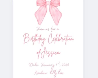 Pink Bow Invitation - Digital File Only