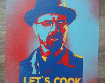 11 x 14 canvas. Multi layer stencil spray painting. Heisenberg. Walter White