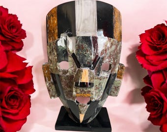 マヤの黒曜石のマスク、アステカのマスク、メキシコのテオティワカンの手作り工芸品、オリジナルアート、記念碑、装飾品、オフィス、家、平和