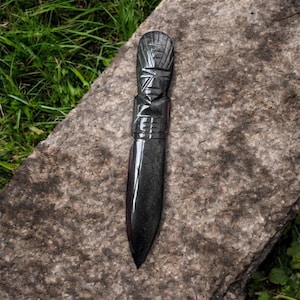 Abre cartas de obsidiana dorada, daga de obsidiana, adorno de obsidiana, obsidiana de Teotihuacán México, hecho a mano. Daga azteca