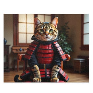 500 Piece Plastic Jigsaw Puzzle for Adult ,Samurai Cat: A Noble Warrior in Traditional Japanese Armor , Puzzle (120, 252, 500-Piece)