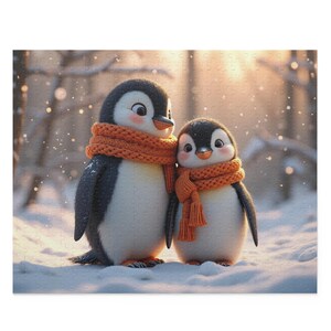 500 Piece Plastic Jigsaw Puzzle for Adult , Winter Companions: Penguins in a Snowy Forest at Golden Hour , Puzzle (120, 252, 500-Piece)