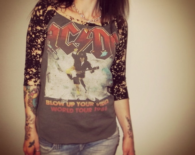 AC/DC Bleach Splatter Raglan Tee - Etsy