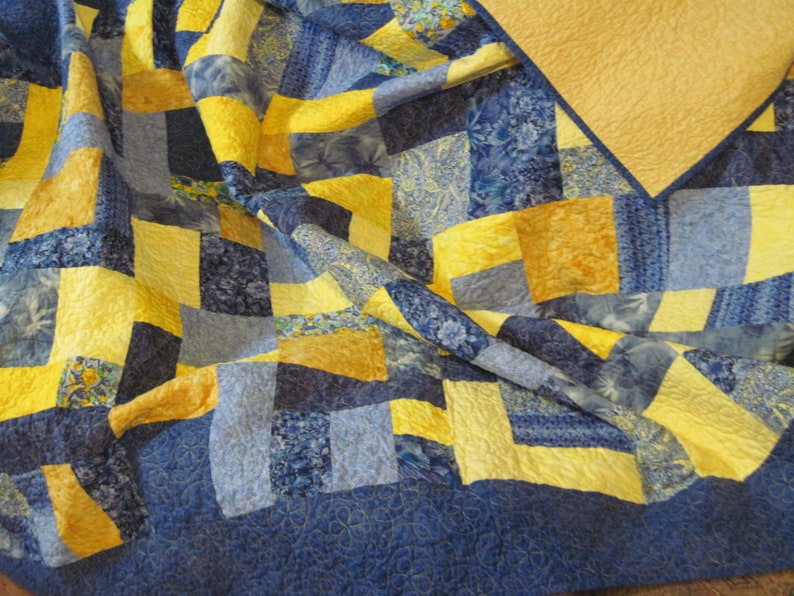 Blue and Yellow Quilt, Twin Quilt Etsy