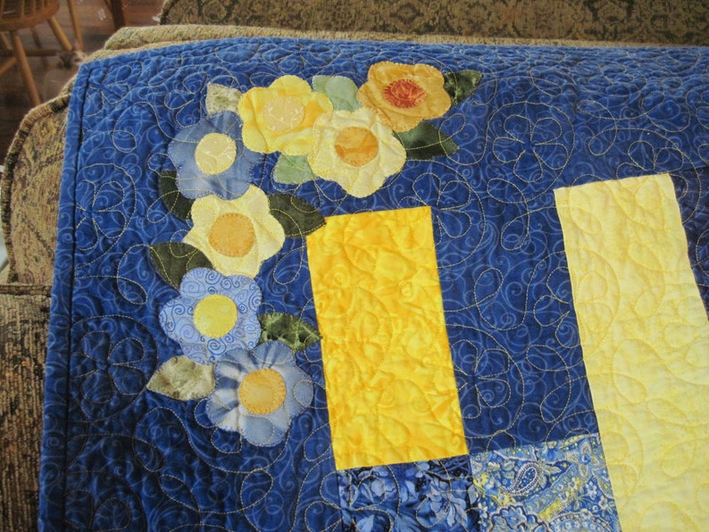 Blue and Yellow Quilt, Twin Quilt Etsy