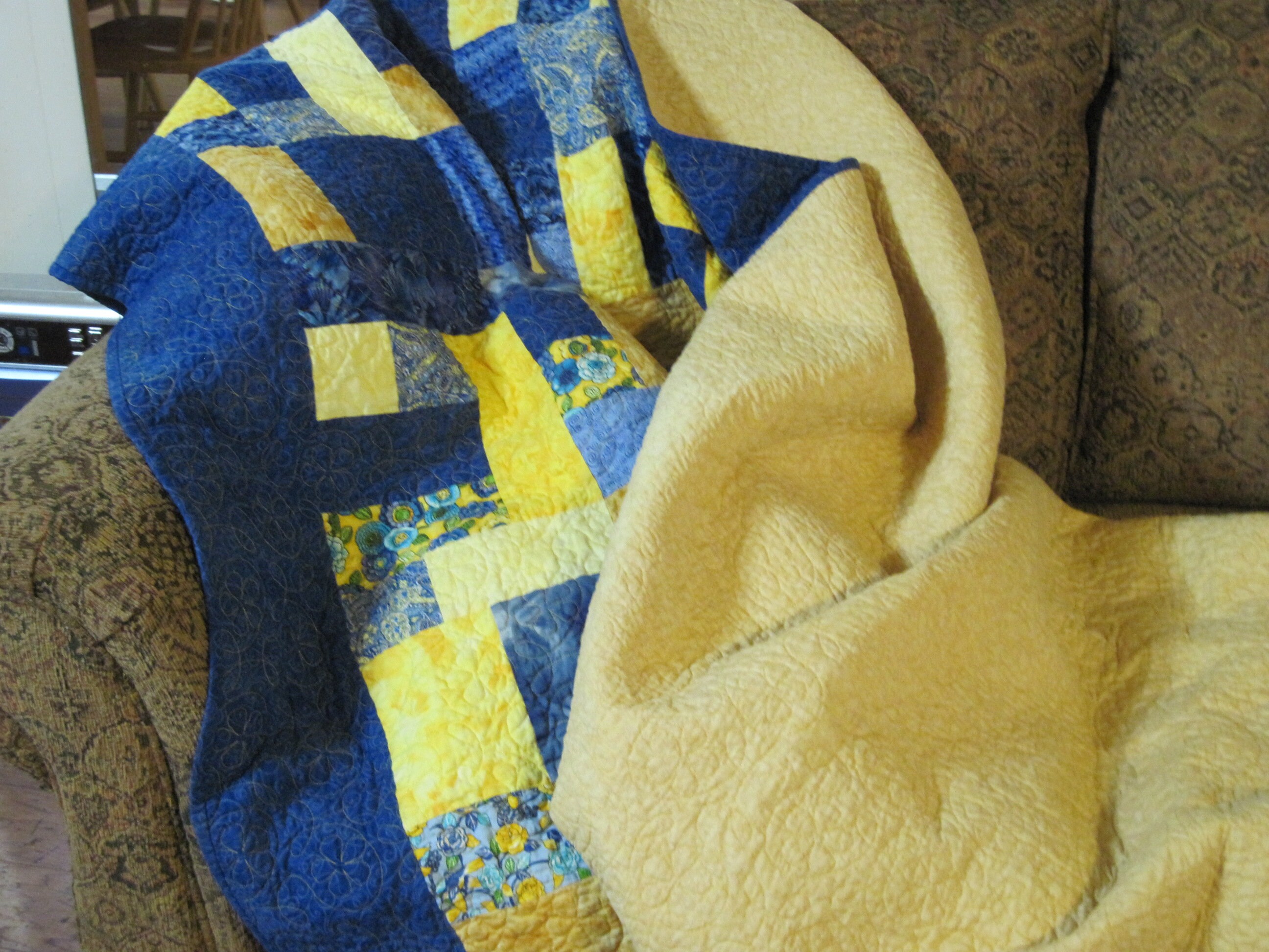 Blue and Yellow Quilt Twin Quilt Etsy UK