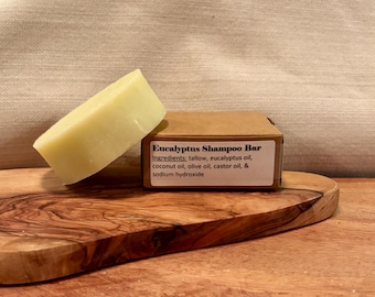 Barra de champú de sebo de eucalipto: sin colorantes ni fragancias artificiales