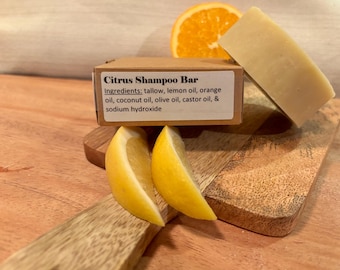 Barra de champú Citrus Tallow: sin colorantes ni fragancias artificiales