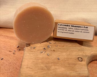 Barra de champú de sebo y lavanda: sin colorantes ni fragancias artificiales