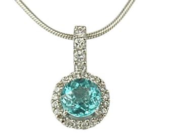 Apatite 6mm 1ct Sterling Silver Necklace Surrounded By Halo Of CZ's