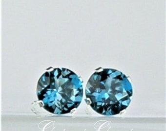 London Blue Topaz 6mm 1.65ctw Sterling Silver Stud Earrings