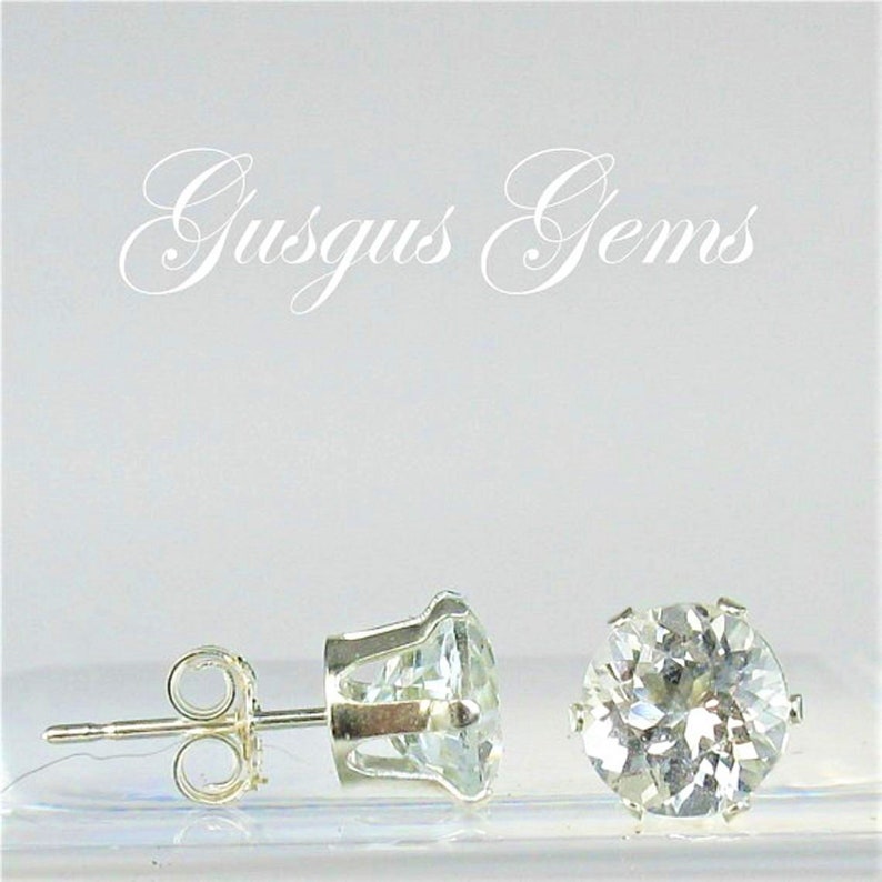 White Topaz 7mm 3.50ctw Sterling Silver Stud Earrings image 7