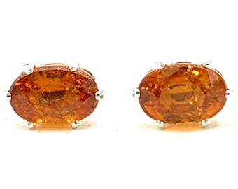 Spessartite Garnet 6x4mm 1.60ctw Sterling Silver Stud Earrings Natural Untreated Rare Unusual