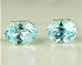 Sky Blue Topaz 8x6mm 2.95ctw Sterling Silver Stud Earrings