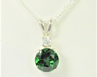 Chrome Diopside 7mm 1.60ct Sterling Silver Necklace Natural Untreated