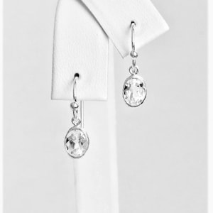 White Topaz 7x5mm 1.80ctw Sterling Silver Backset Drop Dangle Earrings
