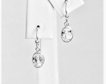 White Topaz 7x5mm 1.80ctw Sterling Silver Backset Drop Dangle Earrings