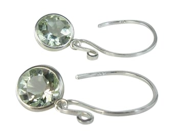 Green Amethyst Prasiolite 8mm 4ctw Sterling Silver Drop Earrings