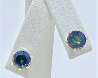 Blue Mystic Quartz 8mm 3.60ctw Sterling Silver Stud Earrings