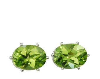 Peridot 8x6mm 2.70ctw Sterling Silver Stud Earrings Natural Untreated