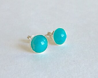 Amazonite 8mm Cabochon Sterling Silver Bezel Studs