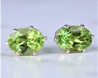 Peridot 7x5mm Oval 1.75ctw Sterling Silver Stud Earrings Natural Untreated