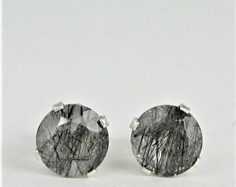 Tourmalinated Quartz 6mm 1.50ctw Stud Earrings Sterling Silver Natural Untreaded