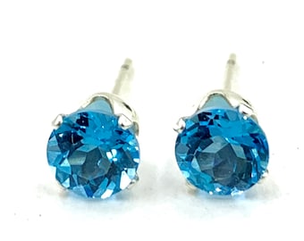 Swiss Blue Topaz 5mm 1.25ctw Sterling Silver Stud Earrings